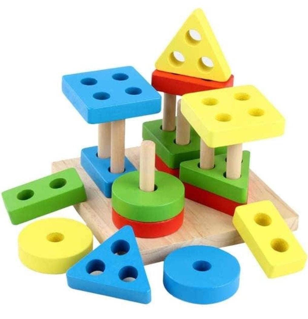 RoofTree Montessori Toys for 1 to 3-Year-Old Boys Girls Toddlers, Wooden Sorting, Stacking Toys for Preschool Kids, Educational Toy, Color Recognition Stacker Shape Sort Puzzle Great Gift