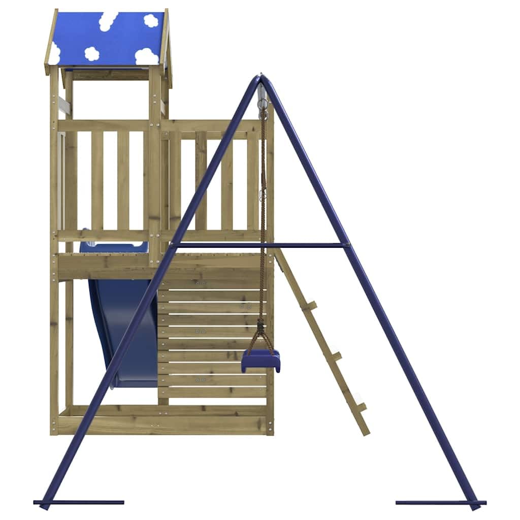 Spielturm aus imprägniertem Kiefernholz mit Wellenrutsche, Schaukel, Sandkasten und Leiter für Kleinkinder, wetterfestes Klettergerüst, Outdoor Spielhaus für Garten und Hof