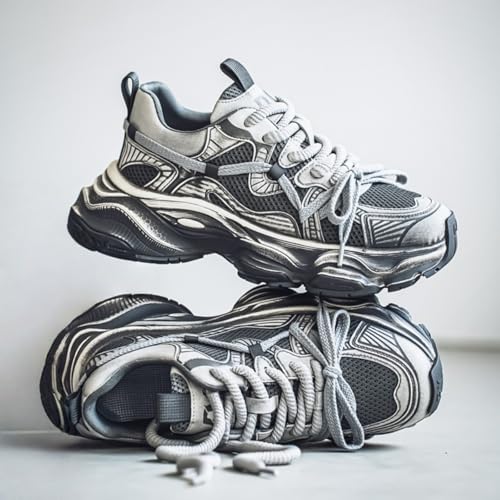 Men's Fashion Breathable Mesh Chunky Platform Lace Up Sneakers Casual Trendy Non Slip Round Toe Walking Tennis Shoes Dad Sneakers2