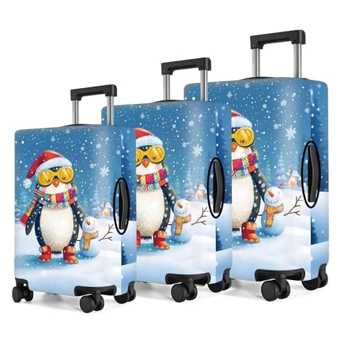 Image of Christmas Penguin Luggage Cover - Cute Winter Penguin Suitcase Protector, Holiday Travel Luggage Sleeve, Stretchable & Waterproof,S
