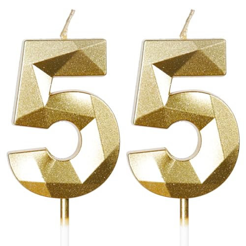 Velas para el 55º aniversario, vela en forma de cifra 55, velas