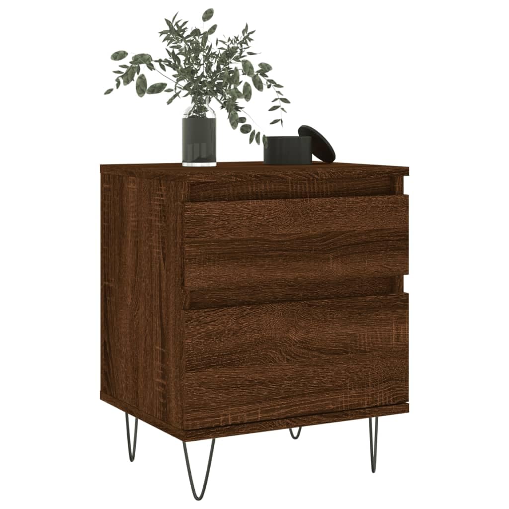 Nachttische 2er-Set Braun Eichen-Optik Holzwerkstoff 40x35x50 cm | Stilvolle Beistelltische fürs Schlafzimmer mit Schublade, Tür und robusten Metallbeinen im Doppelpack.