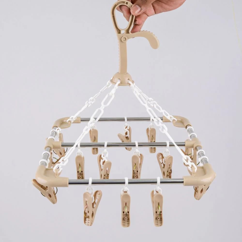 ROLLYWARE ® Clothes Drying Racks Foldable Steel Rod Clip Hangers Drip Hanger Plastic with 18 Drying Clips Wind-Proof Hook Underwear Hanger with Clips Plastic Laundry Clip for Socks Bras (1, Ivory) (B0DGTT2QHX) Amazon Price History, Amazon Price Tracker