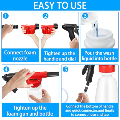 Sonpen Schaumsprüher Auto, 1000ml Einstellbar Schaumpistole Autowäsche, Großraum-Schaumlanze mit Anti-Leck-Band, 2 in 1 Schaumkanone für Waschen, GartenbewäSserung, Haustierdusche
