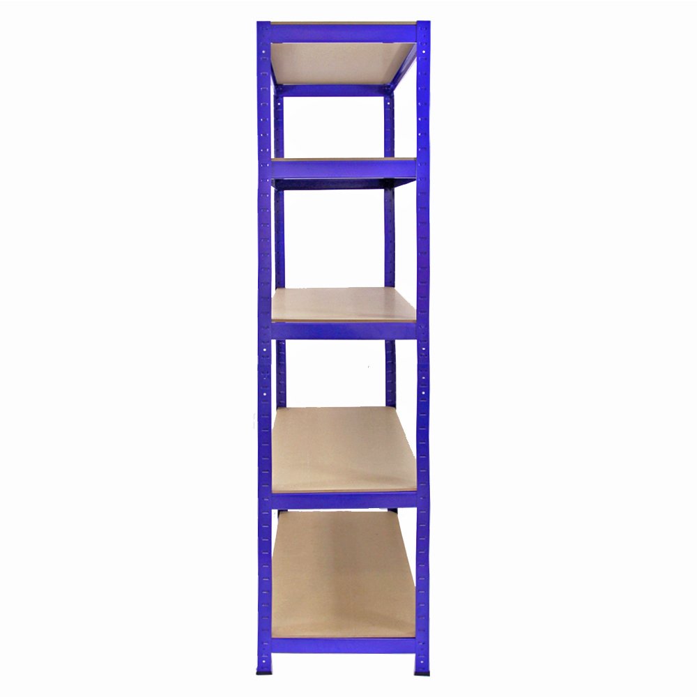 Scaffale da Garage ad Incastro T-Rax Scaffali per Garage Scaffalature Officina in Acciaio e MDF Senza Bulloni Mensole per Garage - Blu - 90cm x 45cm - 5 Pezzi con Connettori
