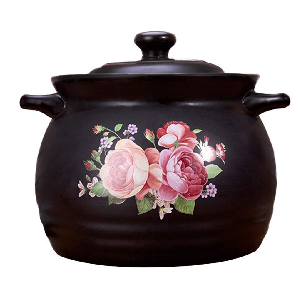 METTEOR Ceramic Stew With Lid Soup Pot For The Kitchen At Home Round Casserole Rice Cooker Heat-resistant Clay Earthen zwart 2.5 L 4.5l (Black 4.5L)