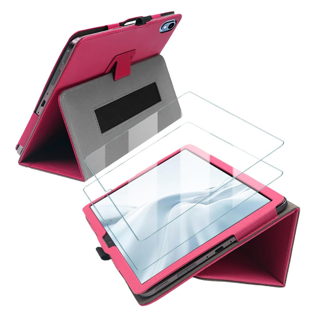 for Walmart Onn 10.1 Gen 4 Tablet Case with 2 Pcs Screen Protector PU Leather Case Auto Sleep/Wake with Hand Strap Magnetic Clasp Folio Cover for Onn 10.1 inch 2024 Model:100135925 (Pink+2 Pcs)