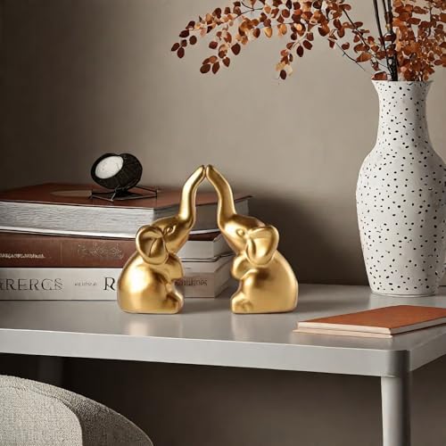1 Pair Small Animal Statue Elephant Figurine Home Decor, Modern Style Ceramic Elephant Statues for Home Decor Accents Living Room Shelves Desk Decoration(Gold) - Image 5