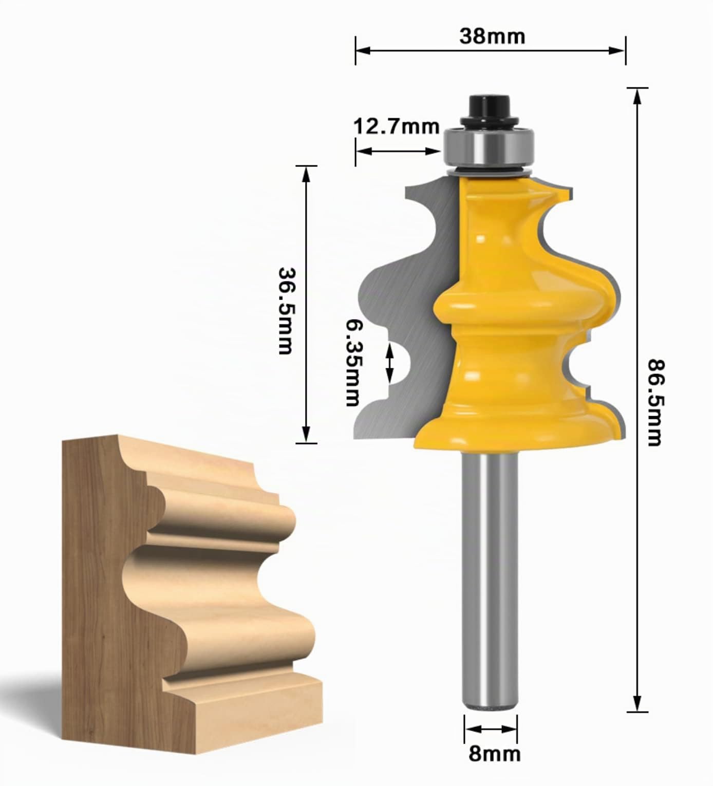 APlus Juego de fresas de moldura arquitectónica de 8 mm, fresas de perfil para carpintería, fresas para fresadora de madera para recortes de madera, estilo de líneas [3 piezas]