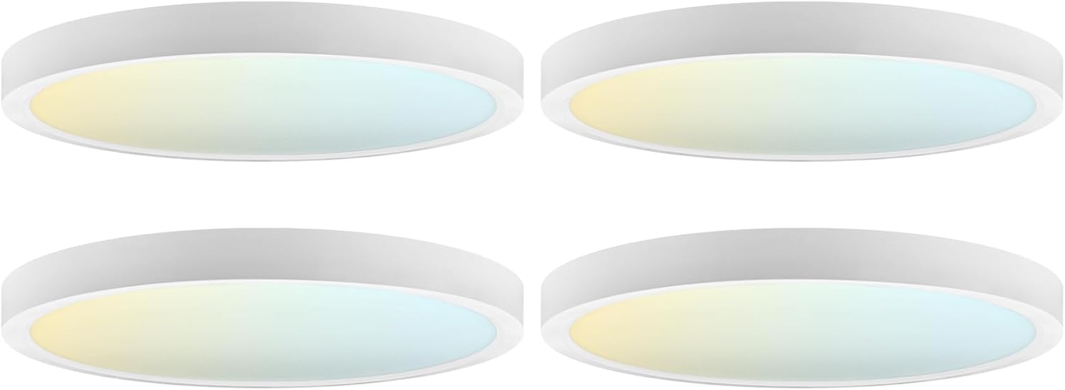 LUXRITE 7 Inch LED Flush Mount Ceiling Light, LED Surface Mount, 5CCT 2700K-5000K, 1150 Lumens, CRI90, 110° Beam Angle, 14 Watt, Dimmable, Wet Rated & UL Listed, Round Slim Trim (4 Pack)