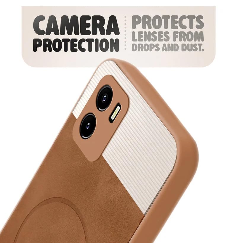 Image of Bintage CASE Mac Safe Design Hard Light Weight Back Case | Soft Border Camera Protect | Dual PU Leather Finish Back Cover Compatible for Vivo Y15c / VIVO Y15s - White & Brown