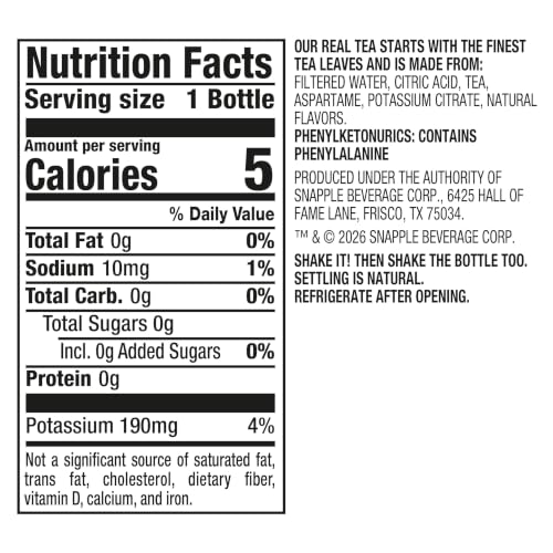 Image of Snapple Zero Sugar Lemon Iced Tea, 16 fl oz, Pack of 12