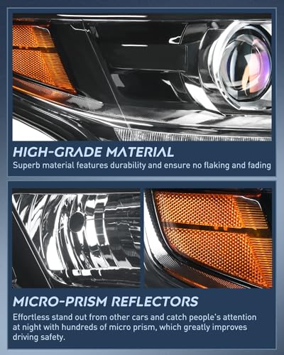 Image of Nilight Headlight Assembly Compatible with 2015 2016 2017 2018 2019 2020 Chevy Tahoe Suburban Black Housing Amber Reflector Clear Lens Replacement Headlamp Driver and Passenger Side | For Tahoe /Suburban 2015 2016 2017 2018 2019 2020 Black Housing Amber Reflector Headlights Replacement Driver & Passenger Side