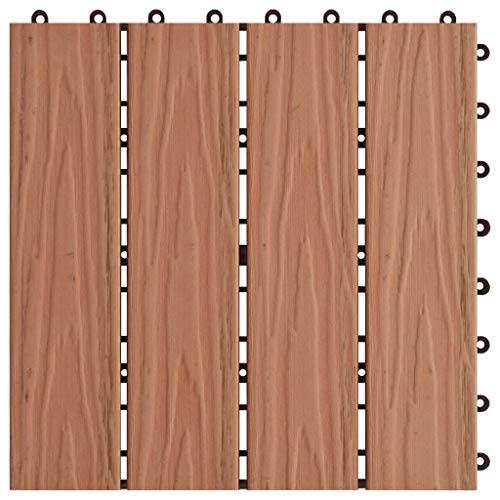 Gecheer Terrastegels 11 stuks, tegels voor terrasplanken buiten, vierkante tuintegels van hout, vloer voor buiten, balkon/tuin/terras, 30 x 30 cm, 1 m², lichtbruin - Image 4