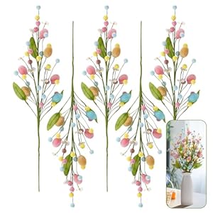 Rosecraft artificial easter flower 5 pcs easter colorful egg berries decorations spring flower stems egg twig branches for home party vase flower arrangement centerpiece decor  urban country home decor
