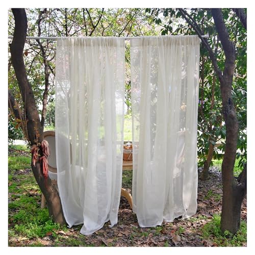 ATEUXOL Pergola Curtain Cream Flax Yarn Linen Window Drapes Patio Outdoor Voile Sheer Curtains Panel Party Wedding Decor Rod Pocket Pergola Net Curtains(2 Panels,130x100cm)