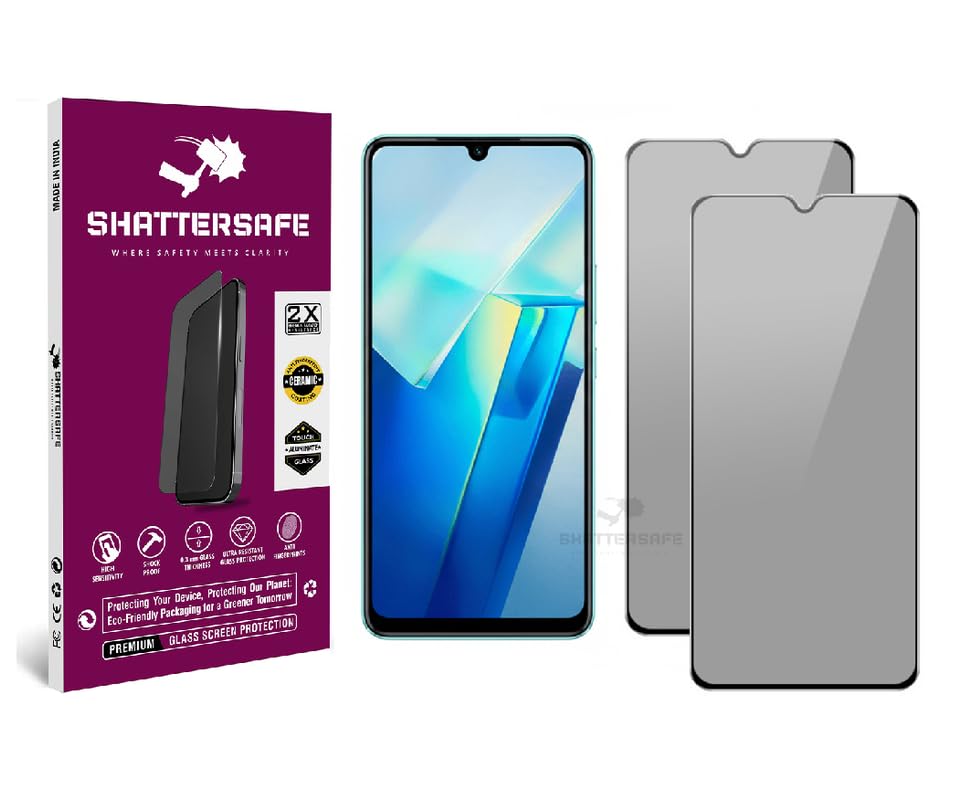Image of Anti-Spy Privacy Tempered Glass Compatible For Vivo T2 5G / Y100 / Y100A / Z1x [Pack of 2]. Anti-Scratch, Edge-to-Edge Protection With Easy Installation Kit & Case Friendly Fit.