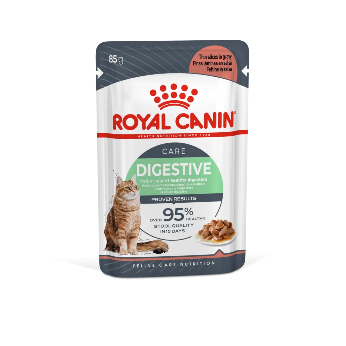 Royal Canin Digest Sensitive Wet Food | 12 x 85g | Alimento completo per gatti adulti | Può aiutare a ridurre l'odore delle feci | Bocconi in salsa