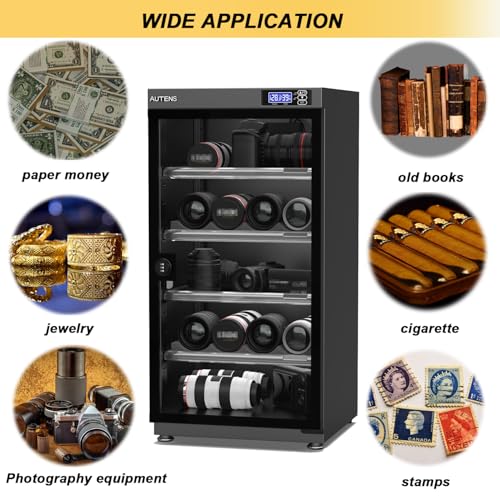 AUTENS 除湿ドライキャビネットボックス コンビネーションロック付き デジタルコントロール ノイズレス 省エネ カメラレンズ/電子機器/収集品収納用 温度湿度LEDスクリーン (100L) AD-100P の商品画像 3