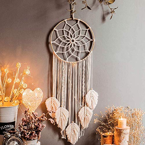 Attrape Reve Macramé Tenture Mural Lumière LED, Attrape Reve Lumineux Géant Blanche Macramé Suspension Corde Tapisserie Tissée, Déco Murale Chambre Salon Intérieure Maison Cadeau
