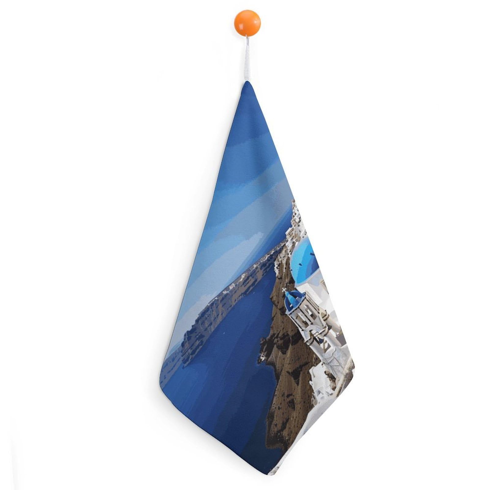 VstaDank Santorini Greek Island Sea View Washcloth with Hanging Loop Quick Dry Microfiber Hand Towel Highly Absorbent Wash Cloth Reusable Makeup Remover Cloth Soft Feel Fingertip Towel for Bathroom
