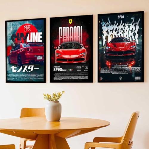 Image of kotart Big Sports Cars Framed Posters Gift Items for Boys Room Wall Decoration Bedroom Living Room Office Studio Decor | Car Poster Frame for Wall Decor Set Of 3 Size (19 X 25 inch)
