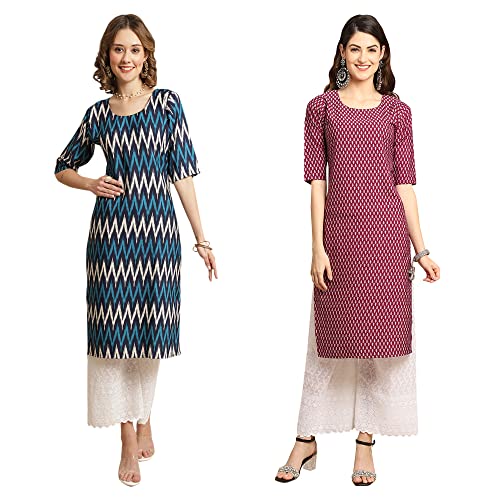 Image of Pinkmint Women's Crepe Digital Print Straight Kurta [Pack of 2]