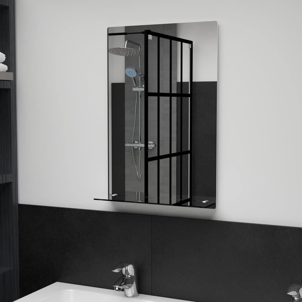 Wandspiegel mit Regal 40×60 cm aus gehärtetem Glas, Badspiegel für Badezimmer Wohnzimmer Schlafzimmer, dekorativer Kosmetikspiegel mit Ablage für Styling und Rasur