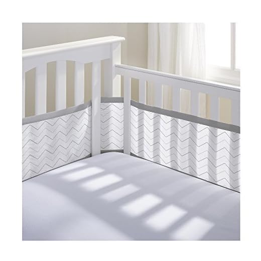 BREATHABLEBABY Breathable MESH Printed Crib Liner Gray Chevron
