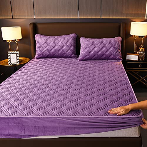 für Boxspringbetten & Wasserbetten,Boxspring-Matratzenbezug aus gestepptem warmem Kristallsamt, einfarbig, rutschfest, dickes Bettlaken, Matratzentasche, Tagesdecke, kariert, lila, 200 * 220 cm für Boxspringbetten & Wasserbetten,Boxspring-Matratzenbezug aus gestepptem warmem Kristallsamt, einfarbig, rutschfest, dickes Bettlaken, Matratzentasche, Tagesdecke, kariert, lila, 200 * 220 cm