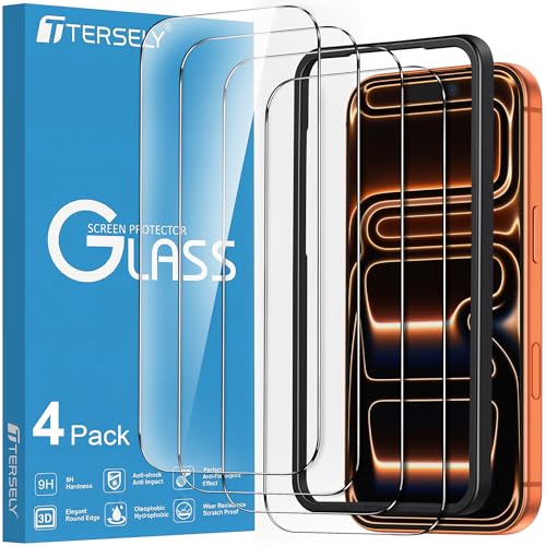 [4 Pack] T Tersely Screen Protector for iPhone 17 Pro Max 6.9-Inch Tempered Glass with Installation Alignment Frame Case Friendly HD Clear