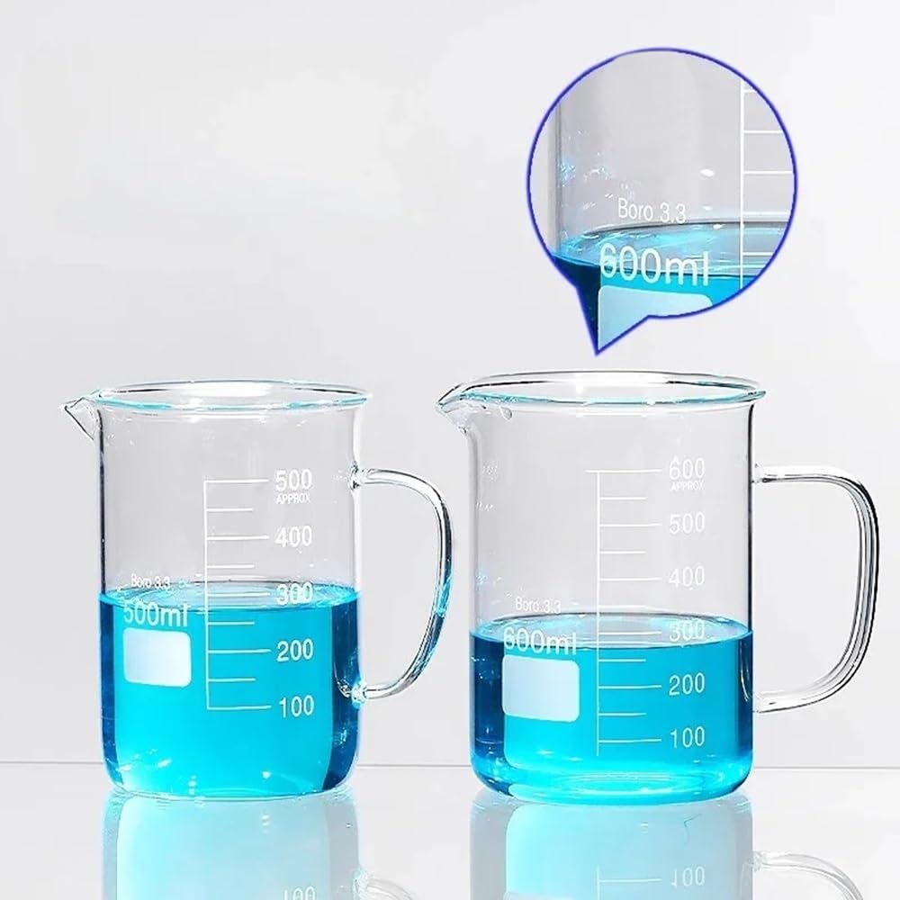 Attrezzature e forniture di laboratorio 1 becher in vetro da laboratorio 50 ml, 100, 250, 500, 1000 con manico, bilancia, misurino, attrezzatura