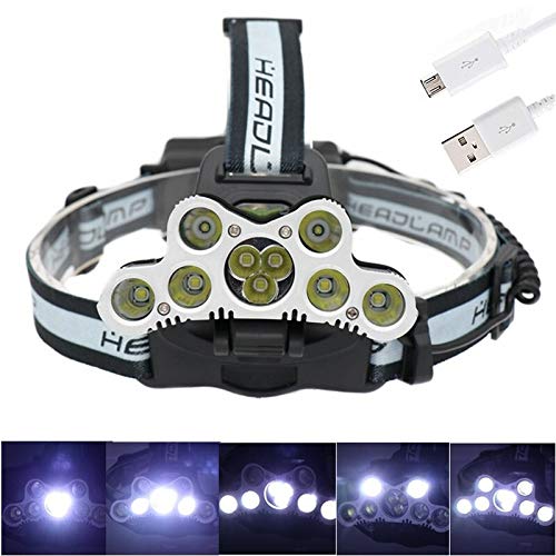 Latarka czołowa 9 LED reflektor wędkarski reflektor USB ładowalna lampa myśliwska latarka LED z gwizdkiem latarka + kabel USB