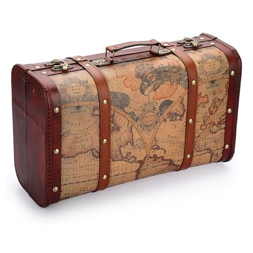TOLIDA Vintage Kasten aus Holz, Leder, Gepäckkoffer mit Griff 38x23x14CM, Multifunktionale Schatztruhe, Koffer für Ornament, Geldgeschenke, Reise, Fotografie, Geburtstag, Hochzeiten, Hauserwärmung