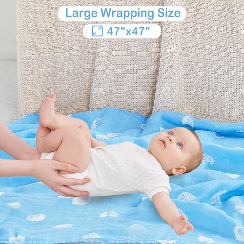 Image of Viviland Muslin Swaddle Blankets, Swaddle Wrap for Boys and Girls, Breathable and Skin-Friendly Baby Receiving Blankets, Baby Essentials, 4-Pack Lemon & Leaves, 47 x 47 inches