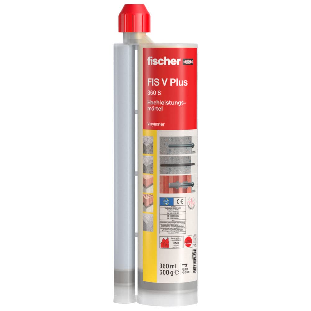 fischer Hochleistungsmörtel FIS V Plus 360 S im handlichen Thermosafekoffer, wetterfester Mörtel für den Innen- und Außenbereich und alle relevanten Baustoffe, 6 Kartuschen à 360 ml + Zubehör