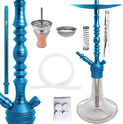 Shisha King® SKS Magnoon Shisha Set Hookah 56 cm Alu + Zubehör | EIN Anschluss Wasserpfeife Schlauch Mundstück Kopf Sieb…