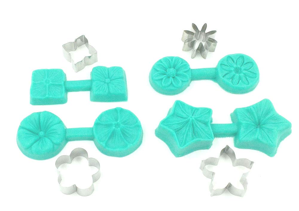 8-Piece Set Flower with Stainless Steel Cutter Shaper 3D Shaped Silicone Cookie Cutters for Marzipan Fondant Cake Decoration