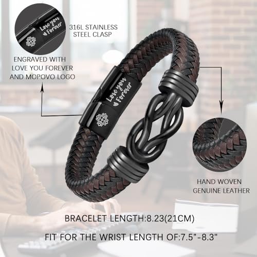 Birthday Gifts for Men Infinity Bracelets for Men Braided Leather Stainless Steel Lettering Love You Forever Gifts for Husband Fathers Day Son Grandson Boyfriend Brother3