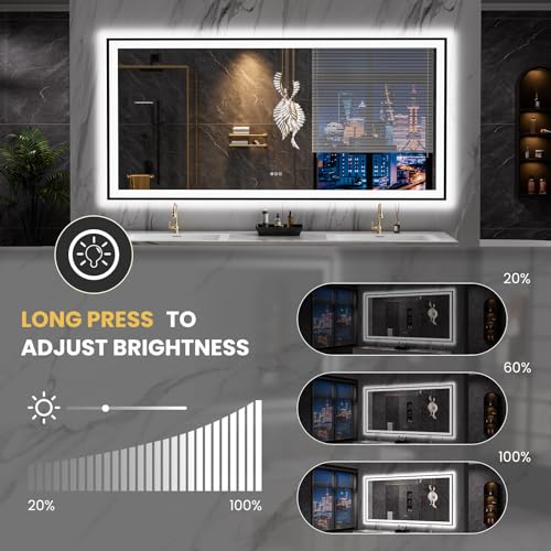 LOAAO 84"X40" LED Bathroom Mirror Black Framed, Anti-Fog, Dimmable, Lighted Bathroom Vanity Mirror for Wall, Memory Function, Tempered Glass