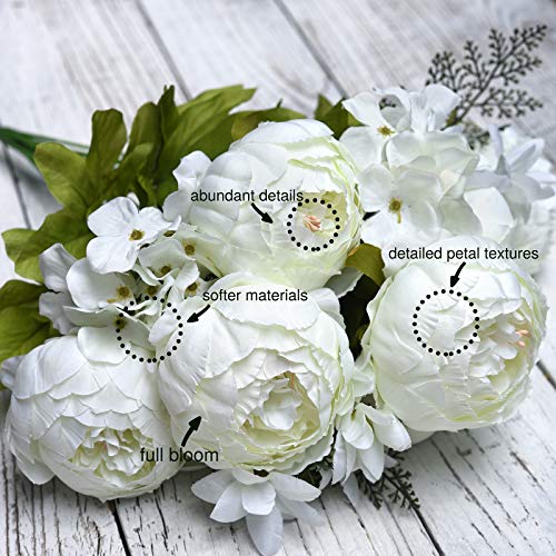 Image of FiveSeasonStuff Vintage Artificial Peonies Silk Peony Flowers and Hydrangeas for Wedding Bridal Home Decor - Beautiful Floral Centerpiece Arrangement Decoration with 2 Bouquets (Ivory White)