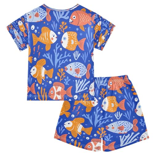 senya Short Sleeve Pajamas Sets Summer Cotton Sleepwear Bule Yellow Fish2