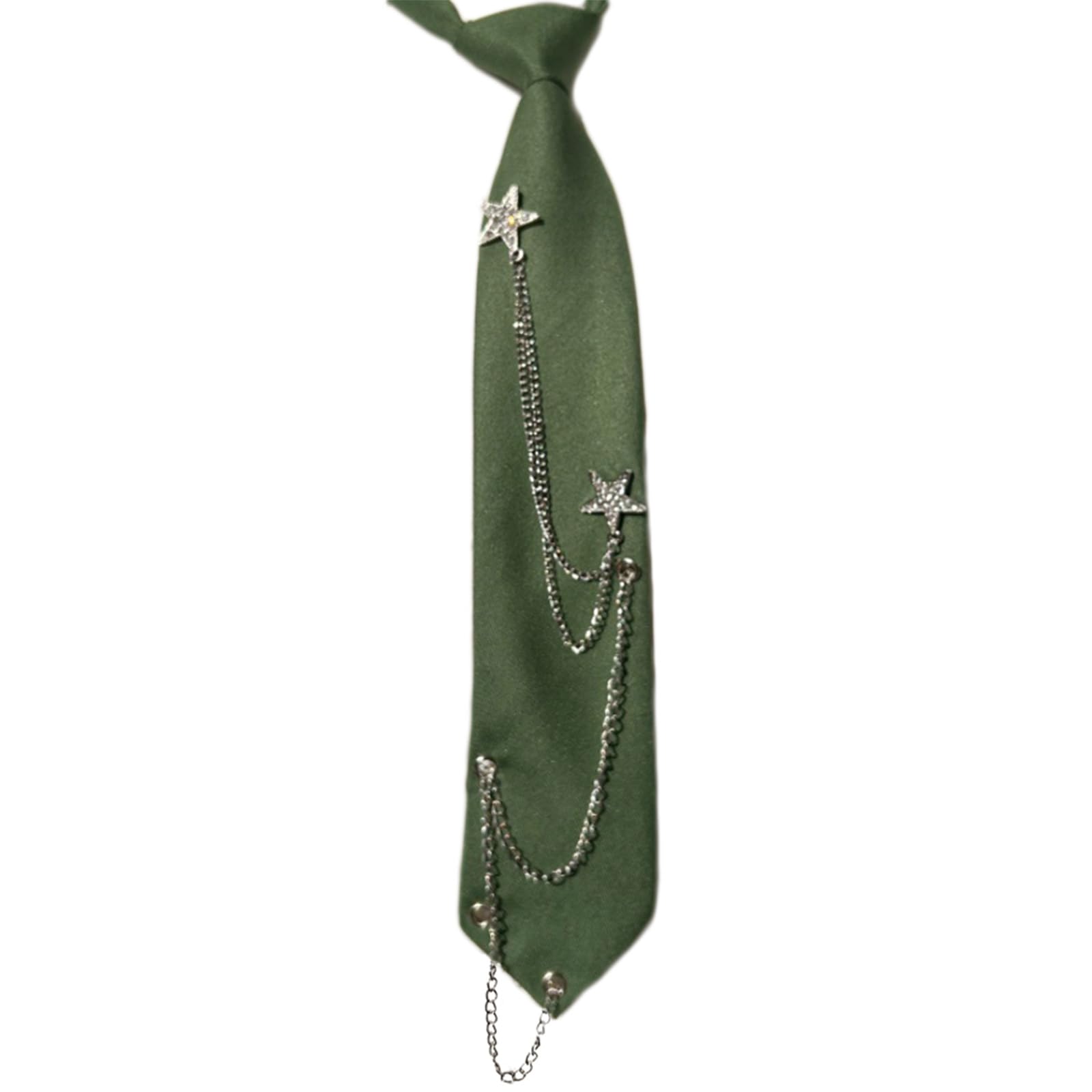 Mirweon Punk Star Chain Decoration Pre Tied Tie Japanese School Uniform Adjustable Necktie Neckwear Accessories For Women Men