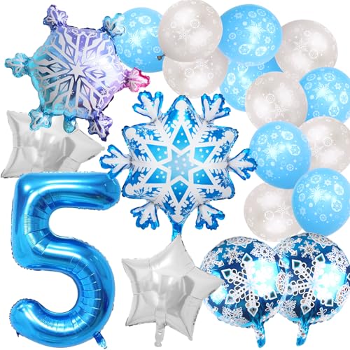 19 Pièces Ballon Anniversaire 5 Ans, Ballon de Flocon de Neige, Ballons en Aluminium Flocon de Neige, Ballons Flocon de Neige Princesse, Anniversaire...