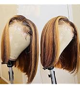 Hd Transparent Glueless P4/27 Highlight Bob Wig Human Hair 13X4 Frontal Lace Wig Ombre Brown Hone...