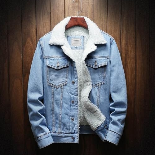 hlysgo Men's Jean Jacket Casual Lapel Sherpa Fleece Lined Thicken Denim Jean Trucker Jacket Coats Slim-Fit Outerwear2