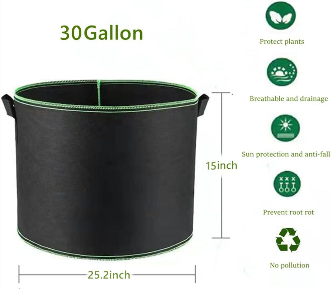 Niurui 5-Pack 30 Gallon Grow Bags Heavy Duty 320G Thickened Nonwoven Fabric Pots Plant Grow Bags with Handles,for Low Stress Plant Training Fruits, Vegetables, and Flowers(Black)