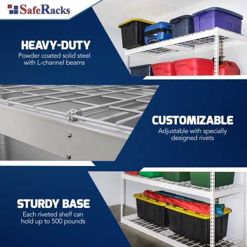 Saferacks Garage Shelving Unit - Storage Shelf That Holds 300 Pounds Per Shelf Rack - All Steel Shelves For Storage - Easy To Assemble Shelving Storage, Garage Shelf, White (24" X 48" X 84") #TOP4