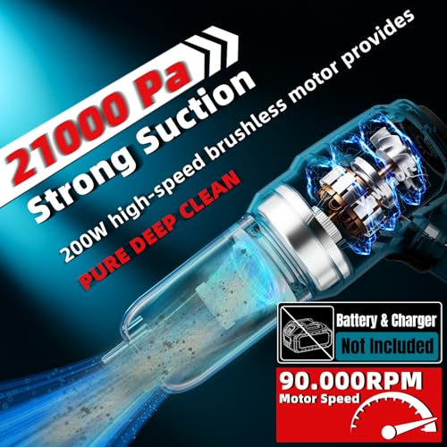 Image of 3 in 1 Handheld Car Vacuum Compatible with Makita 18V Battery with 21000pa Strong Suction, Handheld Vacuum Cordless & Blower with 200W Brushless Motor, Mini Vacuum Cleaner for Car, Home (No Battery)