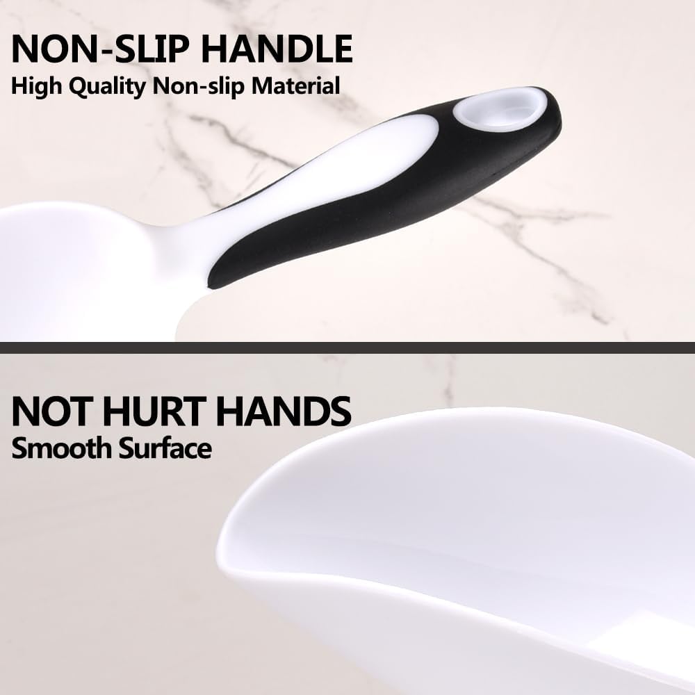 Plastic Ice Scoop 2pcs for Freezer Bin Multipurpose Ice Shovel Scooper for Flour Rice Popcorn Pet Food Soft Rubber Grip Handle - White